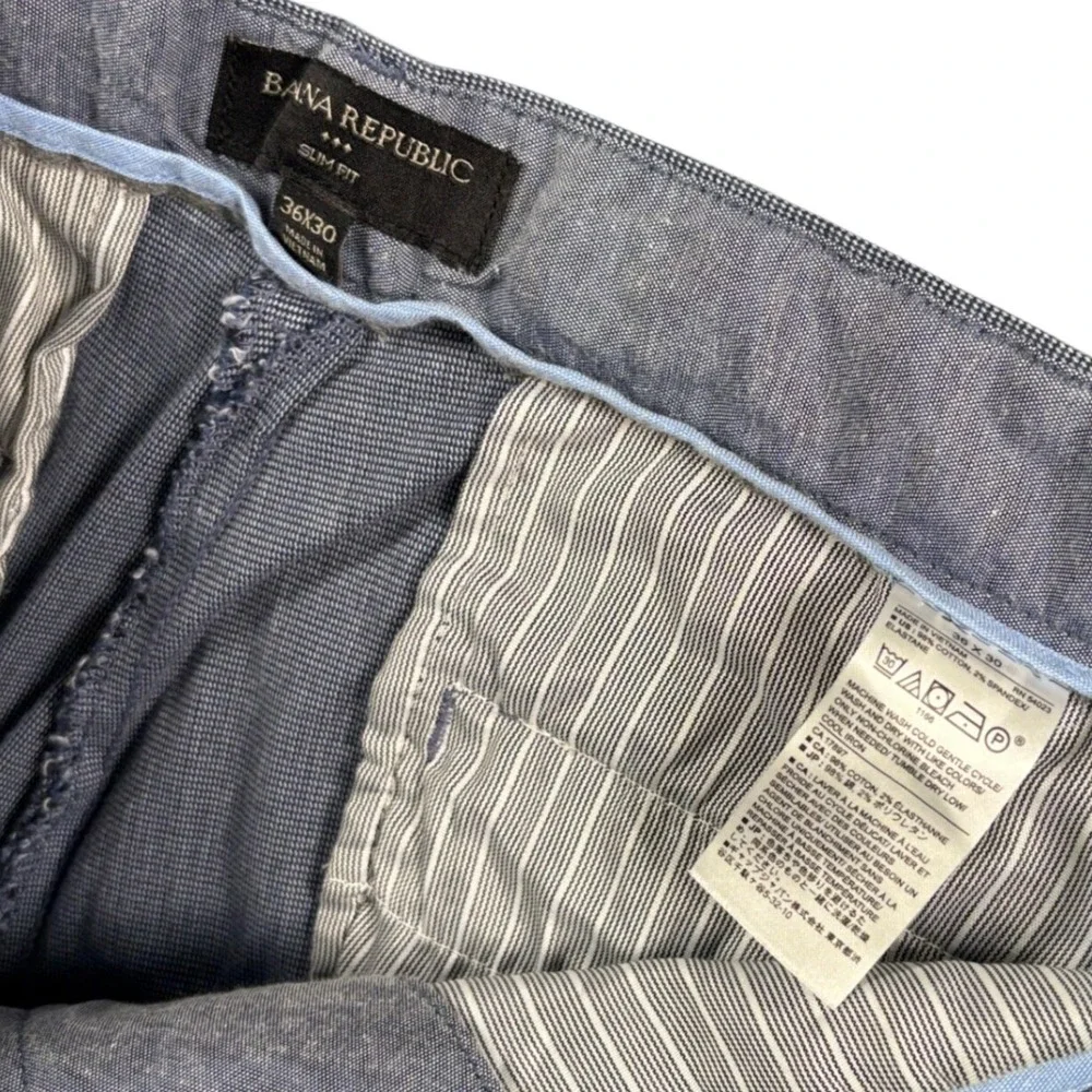 Banana Republic Slim Fit Chino Men 35x28 (Tag 36x30) Blue Micro Texture Trousers